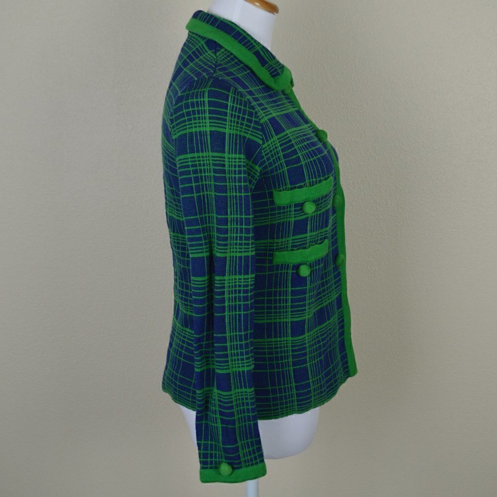 Vintage 60s 70s Knit Plaid Blazer Jacket - Picture 3 of 8